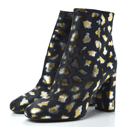 Saint Laurent Jacquard Leopard Loulou Ankle Boots 35.5 Oro 3 of 8