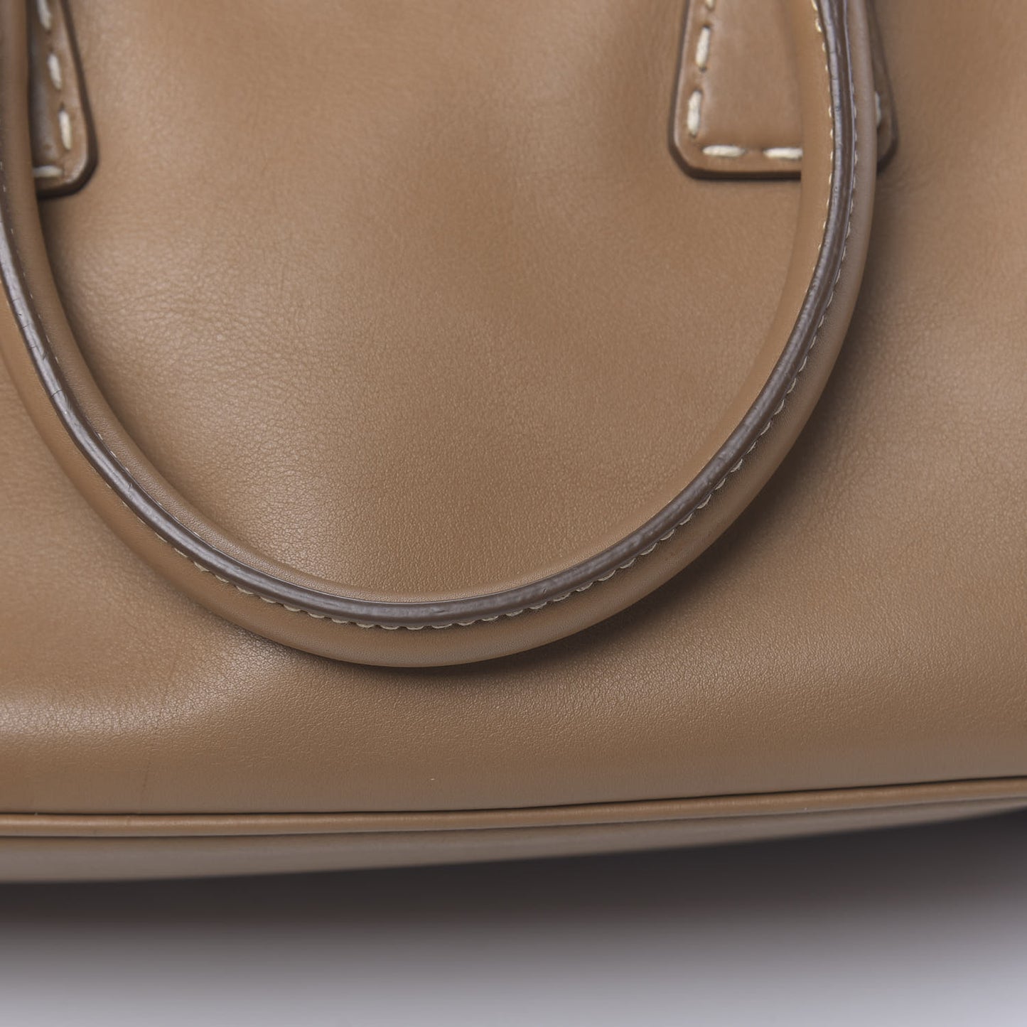 City Calf Mini Hand Stitched Galleria Double Zip Tote Caramel