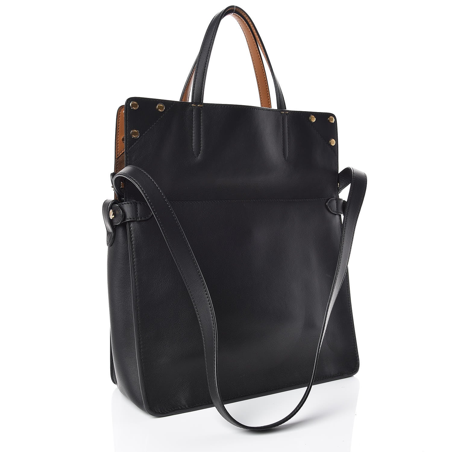 Fendi Vitello Grace Suede Flip Tote Black Nocciola Marrone 6 of 18
