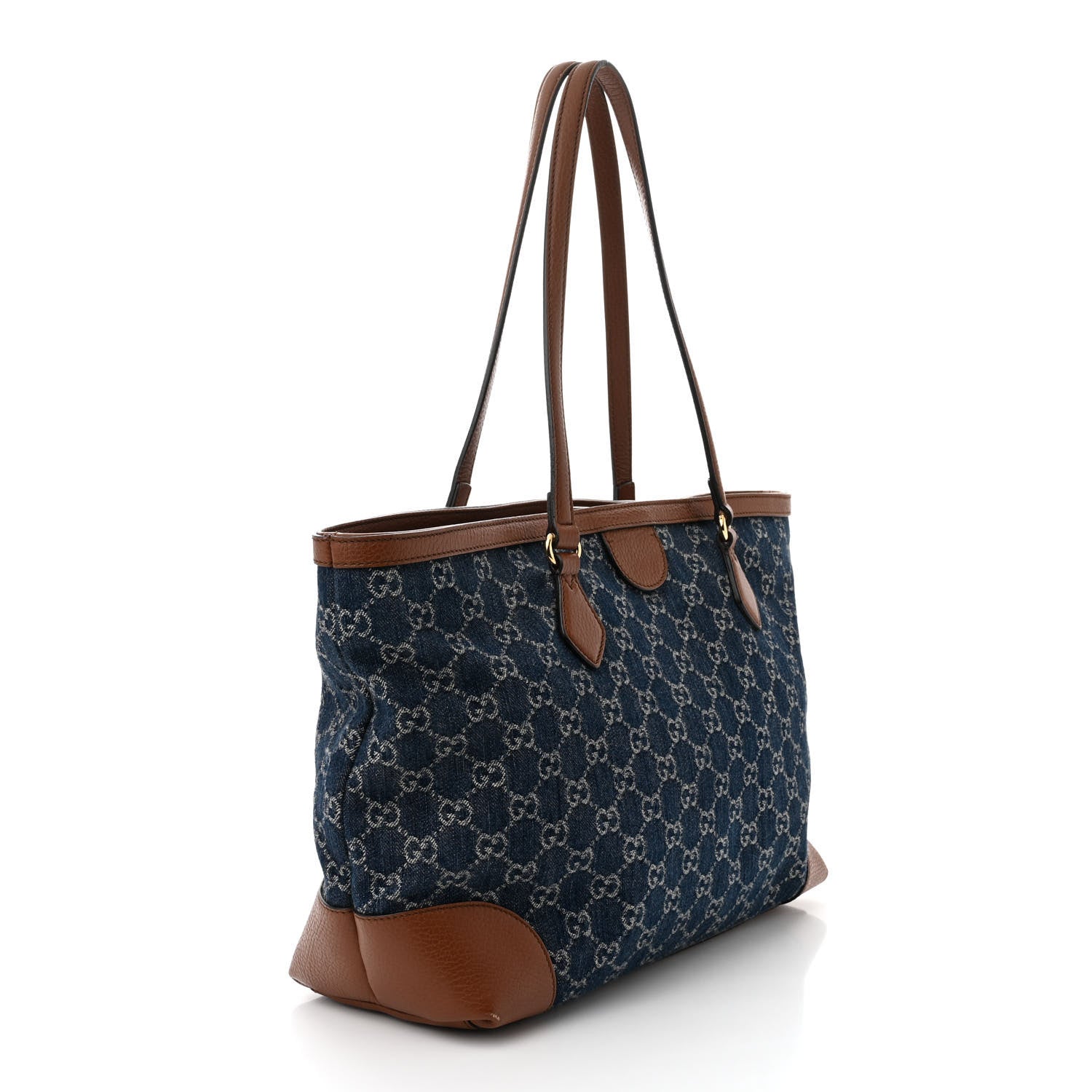 Gucci New Denim GG Monogram Medium Ophidia Shopping Tote Blue Tea Cuir 3 of 13