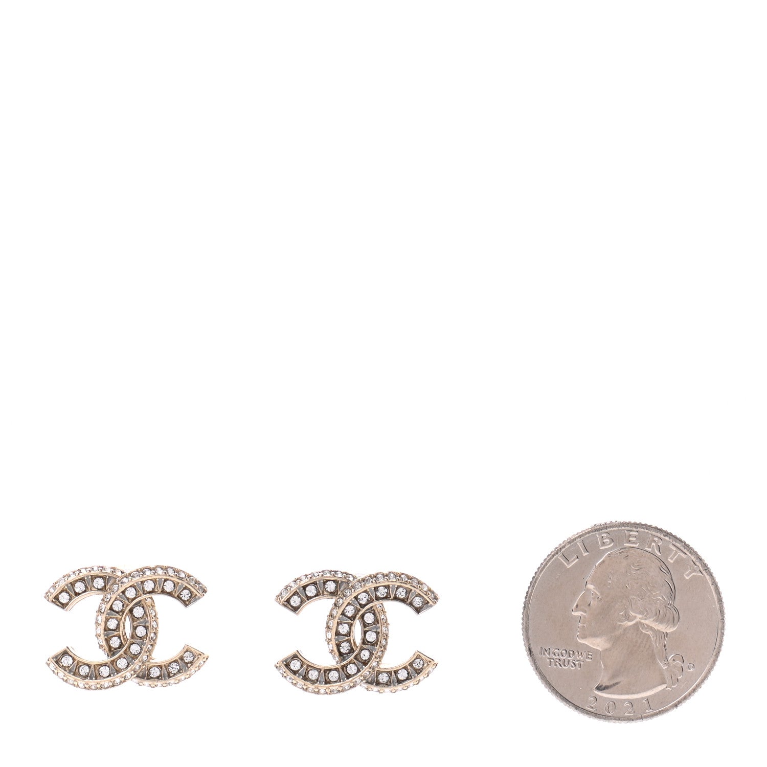 Chanel Crystal Timeless CC Earrings Light Gold 2 of 4