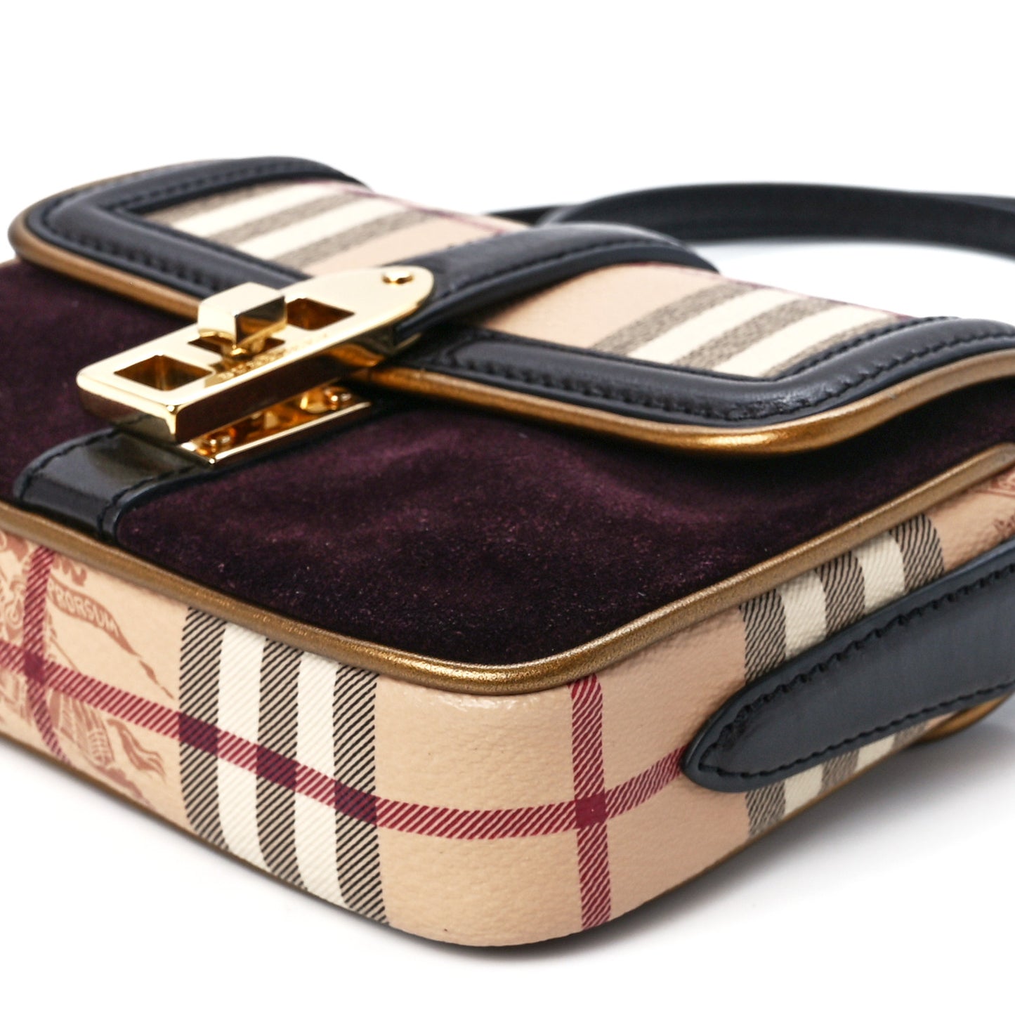 Haymarket Check Suede Mini Berkeley Crossbody Burgundy