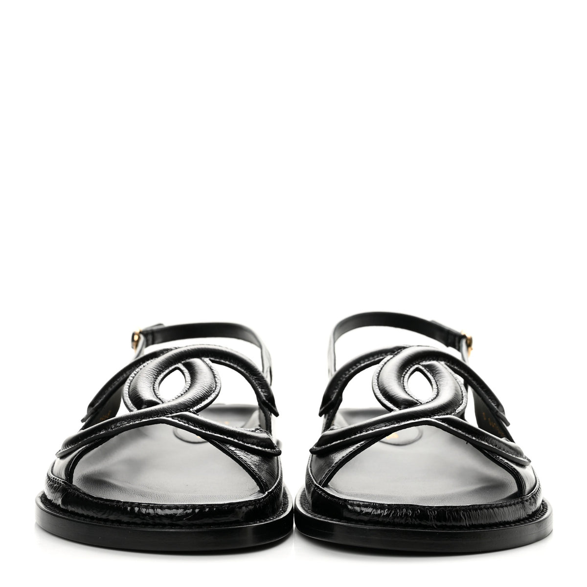 Crumpled Shiny Lambskin CC Cut Out Dad Sandals 40 Black