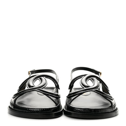 Chanel Crumpled Shiny Lambskin CC Cut Out Dad Sandals 40 Black 3 of 11