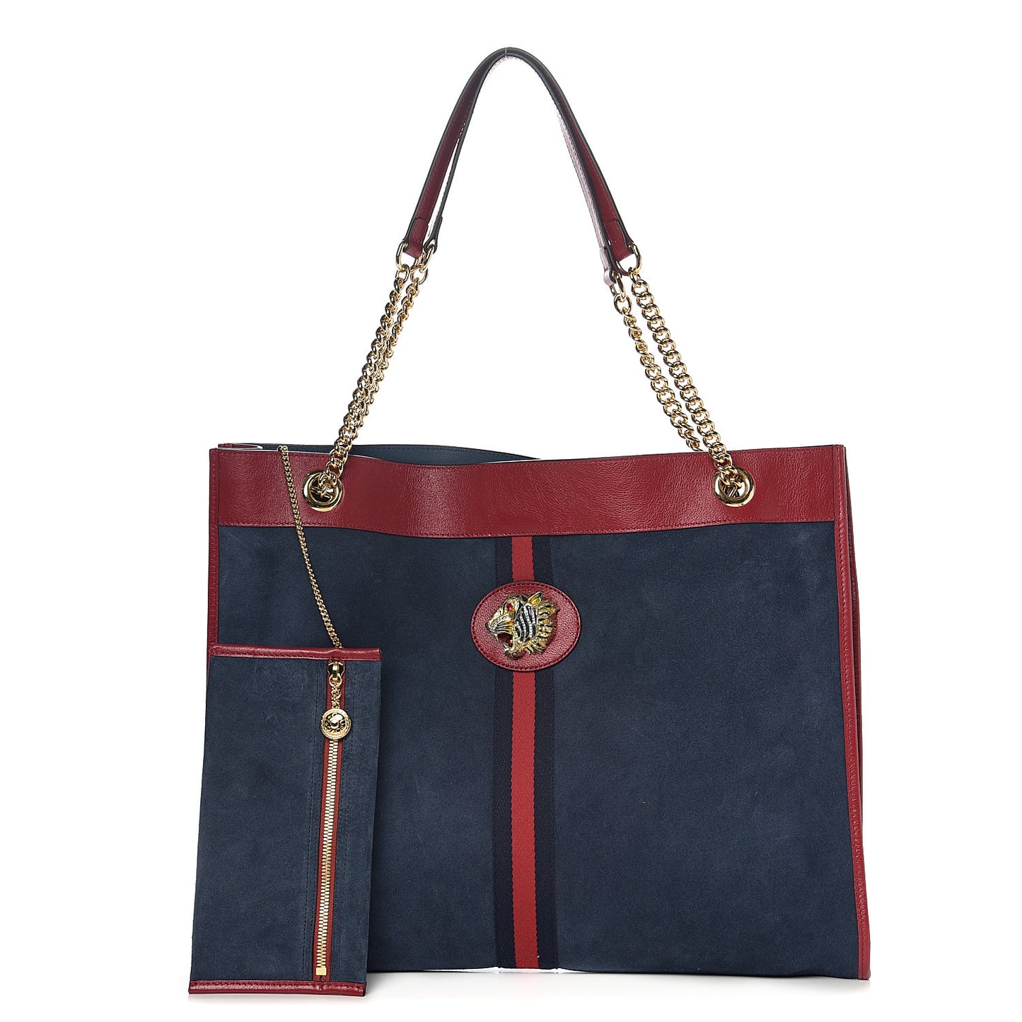 Suede Calfskin Large Rajah Chain Tote New Blue Romantic Cherry