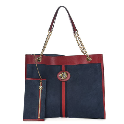 Gucci Suede Calfskin Large Rajah Chain Tote New Blue Romantic Cherry 1 of 10