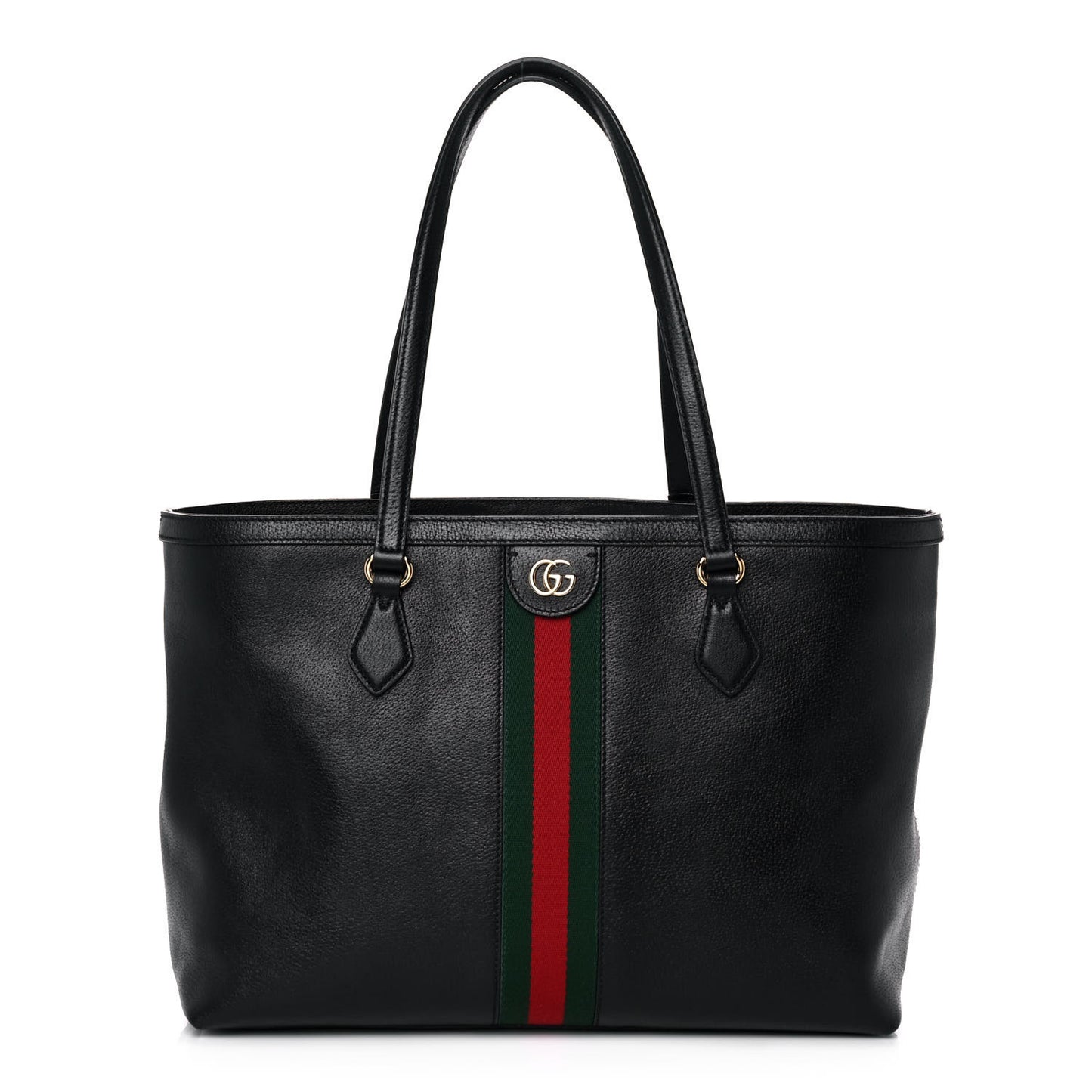 Textured Calfskin Web Medium Ophidia Shopping Tote Black