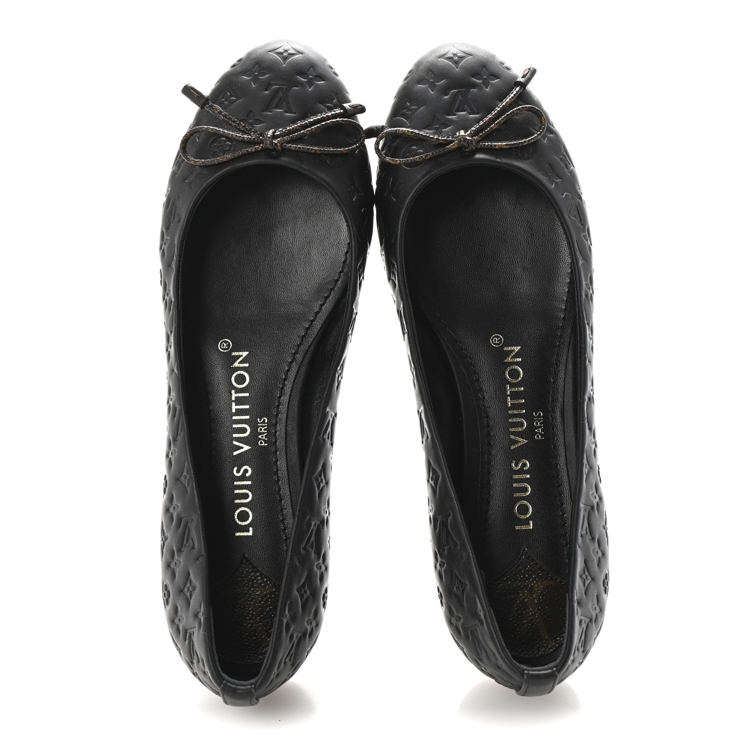 Louis Vuitton Calfskin Monogram Embossed Nina Ballerina Flats 36 Black 2 of 8