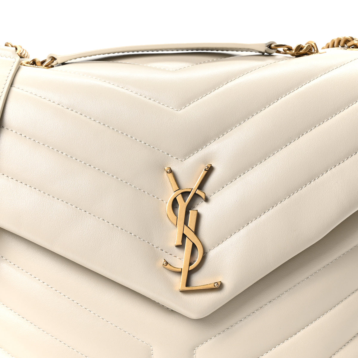 Calfskin Y Quilted Monogram Medium Loulou Chain Satchel Crema Soft
