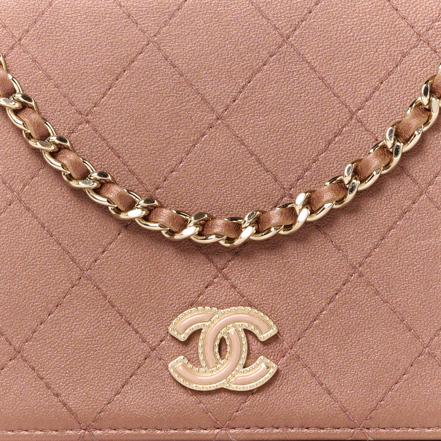 Chanel Metallic Lambskin Quilted Enamel CC Wallet On Chain WOC Bronze 9 of 11