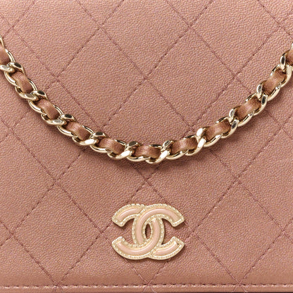 Chanel Metallic Lambskin Quilted Enamel CC Wallet On Chain WOC Bronze 9 of 11