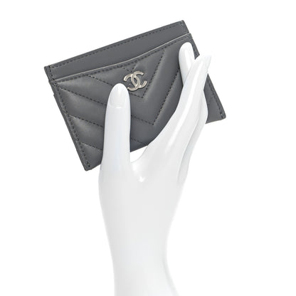 Chanel Lambskin Chevron Quilted Card Holder Grey 2 of 8