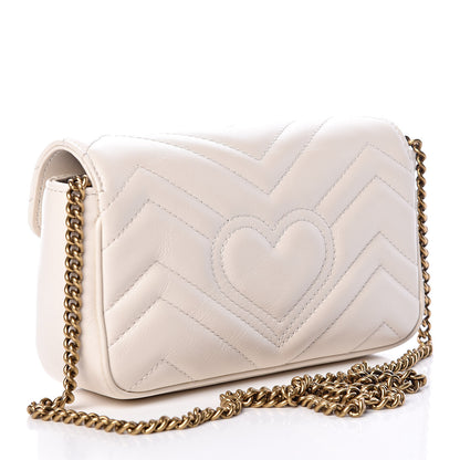 Gucci Calfskin Matelasse Super Mini GG Marmont Shoulder Bag White 3 of 11