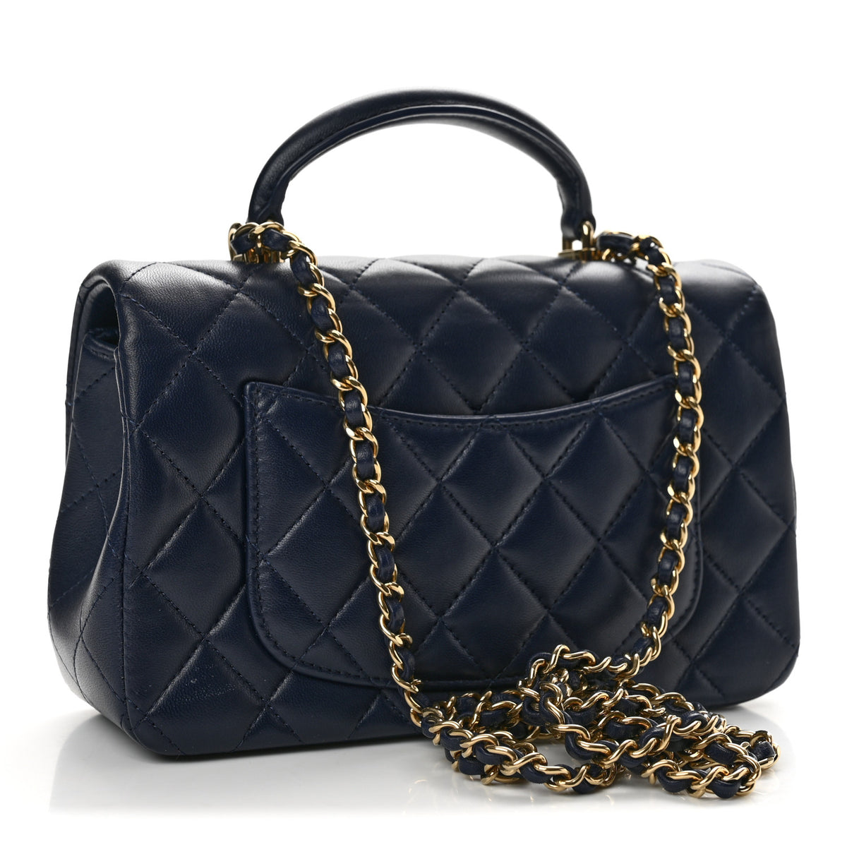 Chanel Lambskin Quilted Mini Top Handle Rectangular Flap Navy Blue 3 of 12