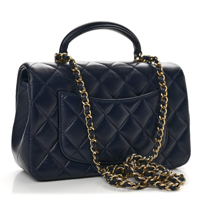 Chanel Lambskin Quilted Mini Top Handle Rectangular Flap Navy Blue 3 of 12
