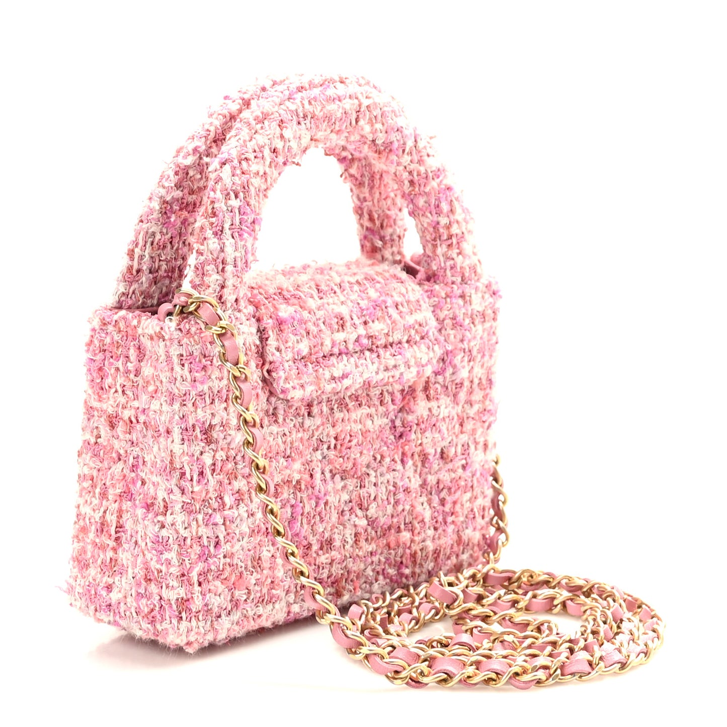 Tweed Quilted Mini Nano Kelly Shopper Pink