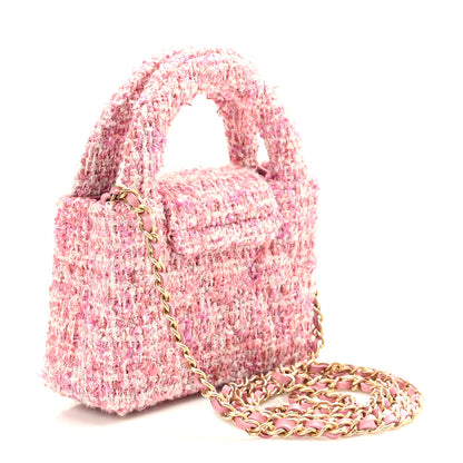 Chanel Tweed Quilted Mini Nano Kelly Shopper Pink 3 of 10