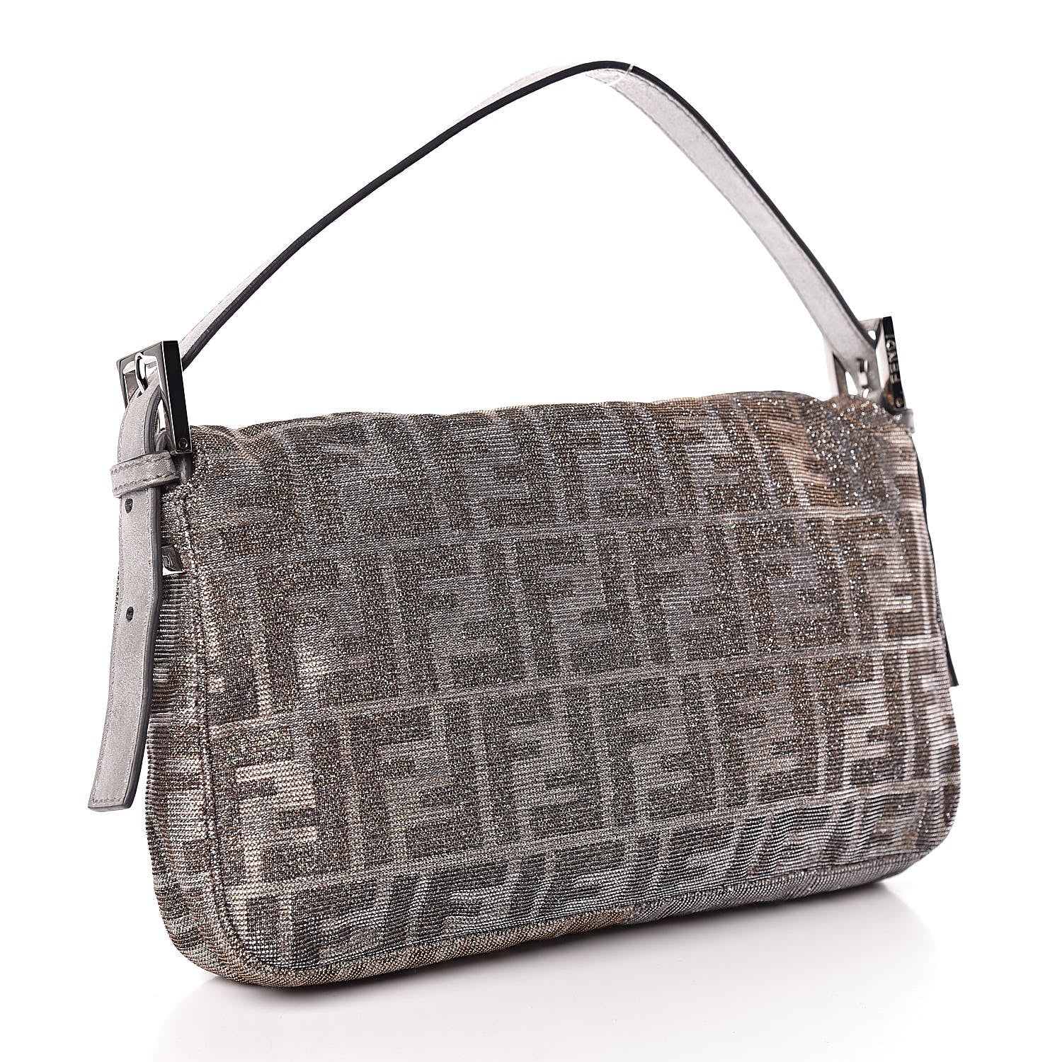 Fendi Metallic Lurex Zucca Vitello Baguette Oro Argento 3 of 10