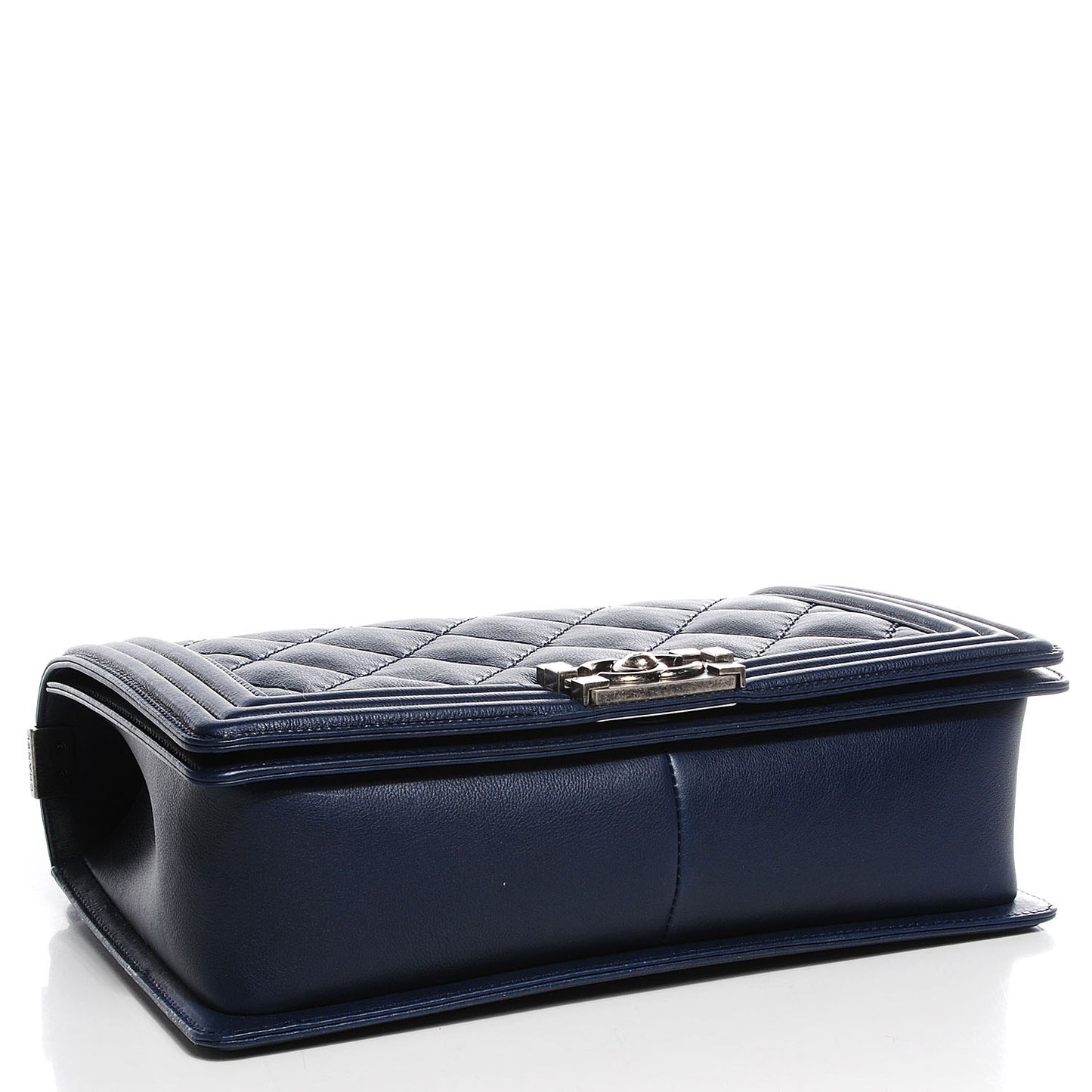Calfskin Quilted Double Stitch New Medium Boy Flap Navy Blue