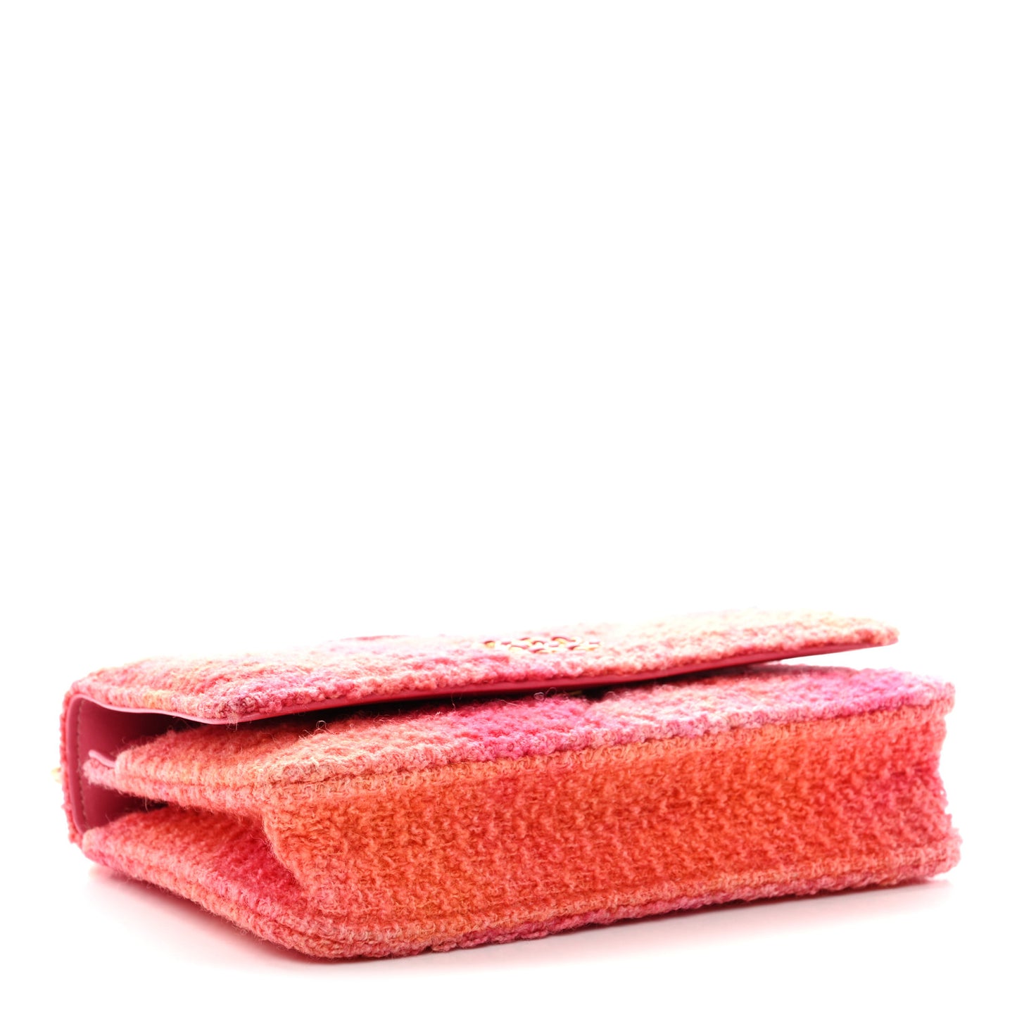 Wool Tweed Lambskin Quilted Chanel 19 Wallet On Chain WOC Coral Pink