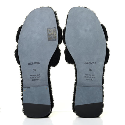 Hermes Woolskin Oran Sandals 36 Black 4 of 4