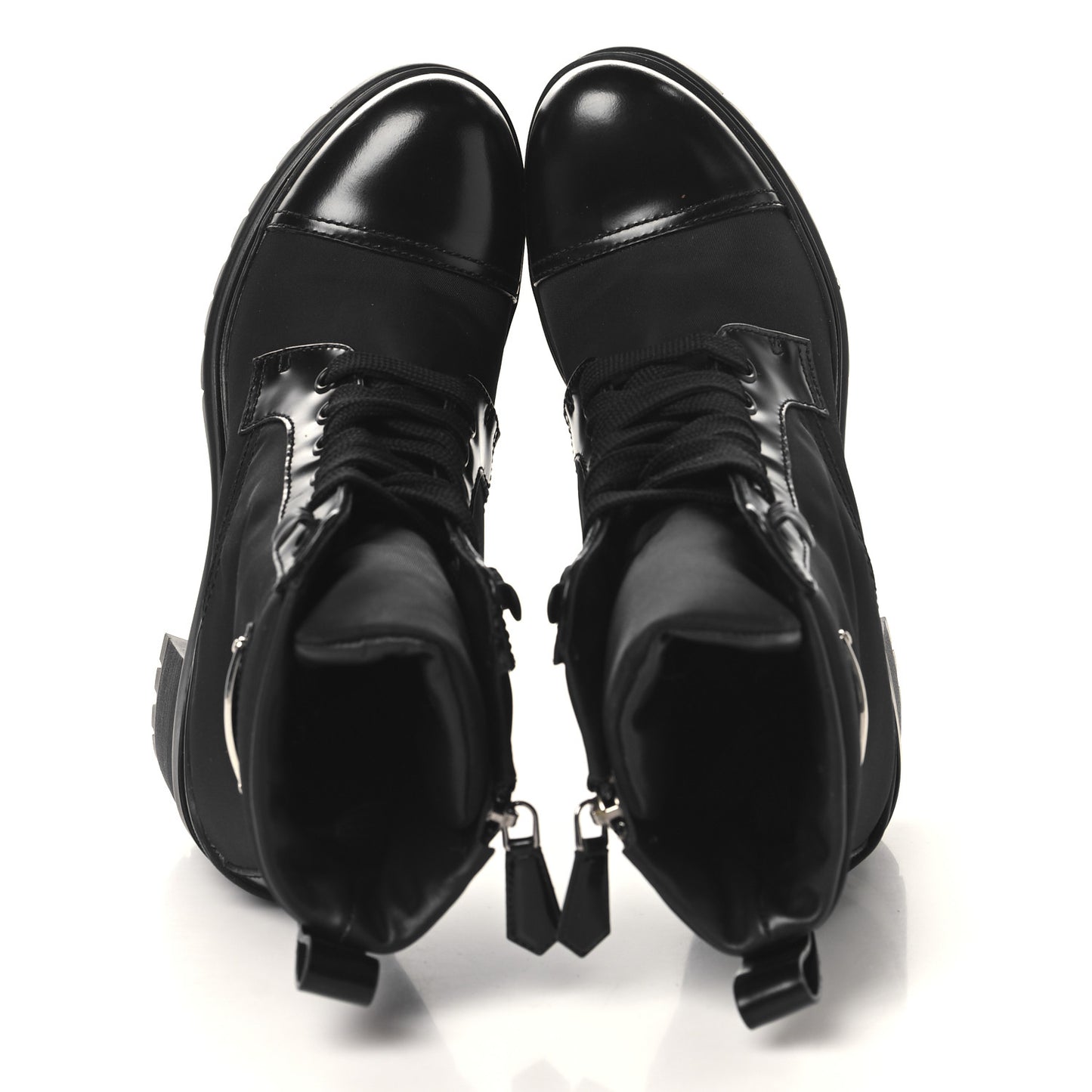 Spazzolato Re-Nylon Metal Triangle Logo Lace Up 85mm Boots 35 Black