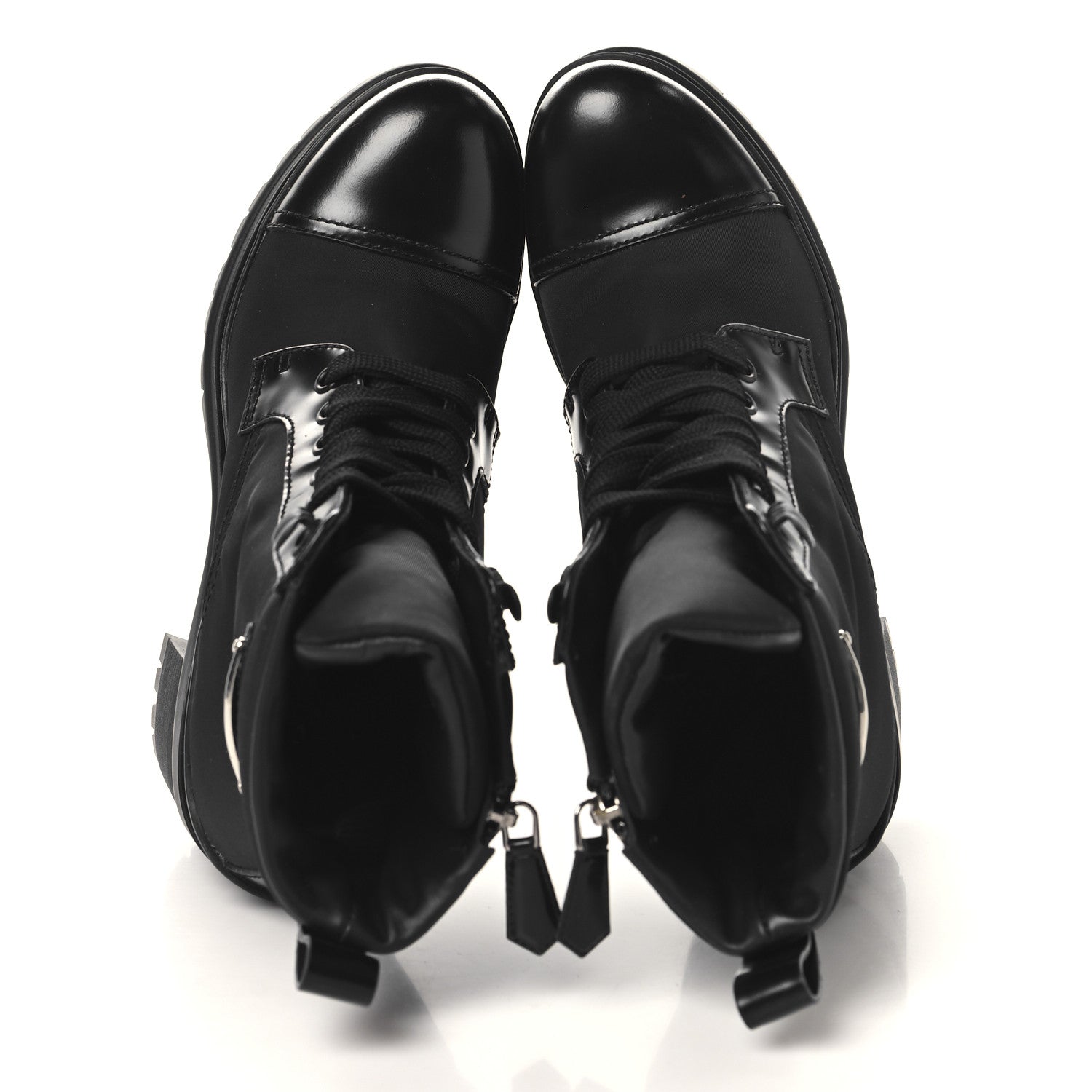 Prada Spazzolato Re-Nylon Metal Triangle Logo Lace Up 85mm Boots 35 Black 2 of 9