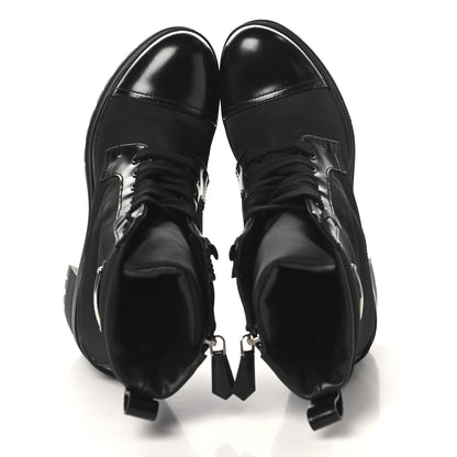 Prada Spazzolato Re-Nylon Metal Triangle Logo Lace Up 85mm Boots 35 Black 2 of 9