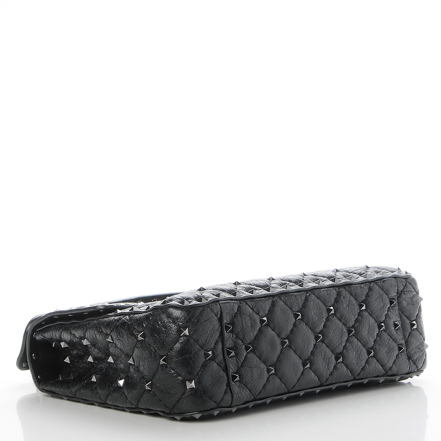 Craquele Nappa Medium Rockstud Spike Shoulder Bag Black