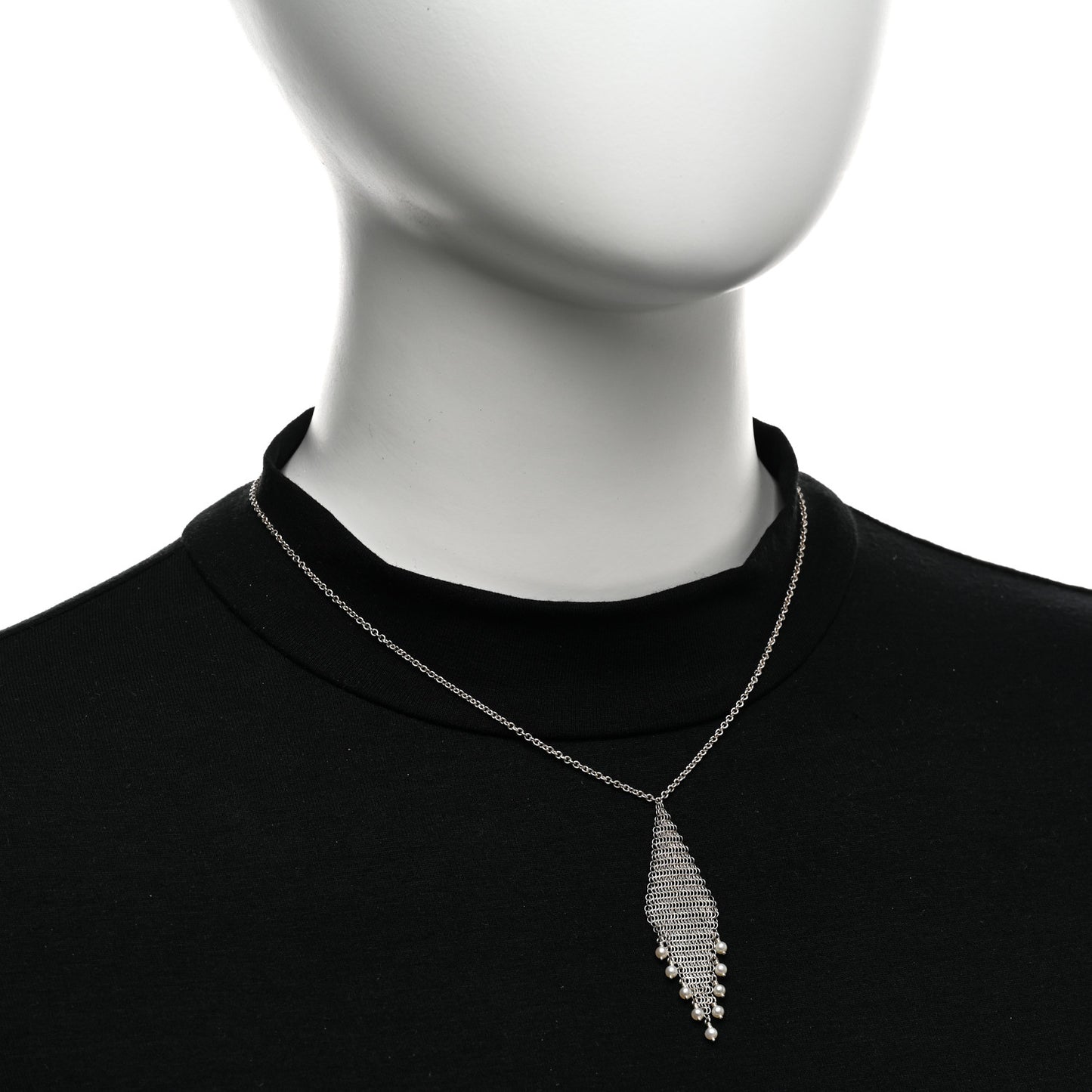Sterling Silver Freshwater Cultured Pearl Elsa Peretti Mesh Pendant Necklace
