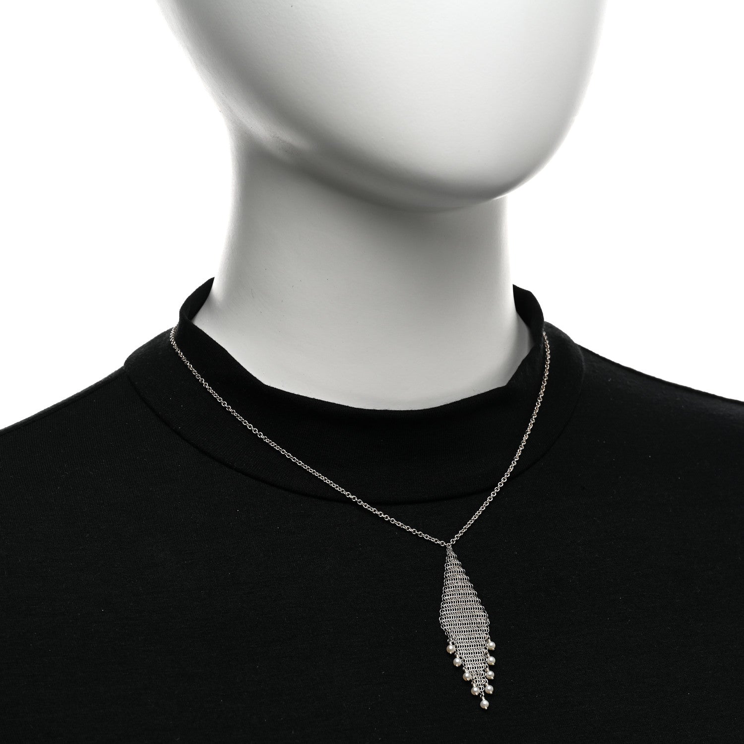 Tiffany Sterling Silver Freshwater Cultured Pearl Elsa Peretti Mesh Pendant Necklace 2 of 4
