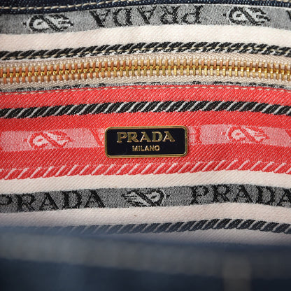 Prada Denim Logo Tote Blue Rosso 6 of 7