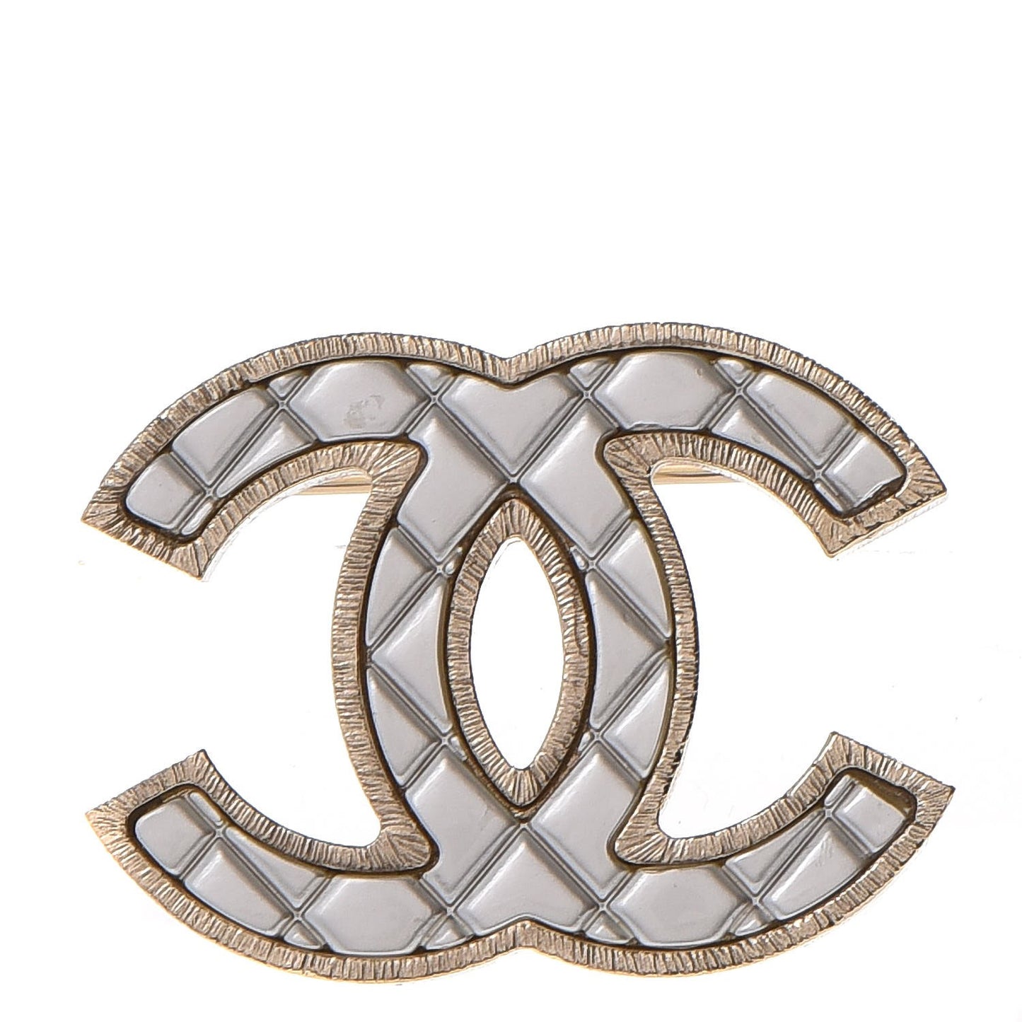 Metal Quilted CC Brooch Silver Gold