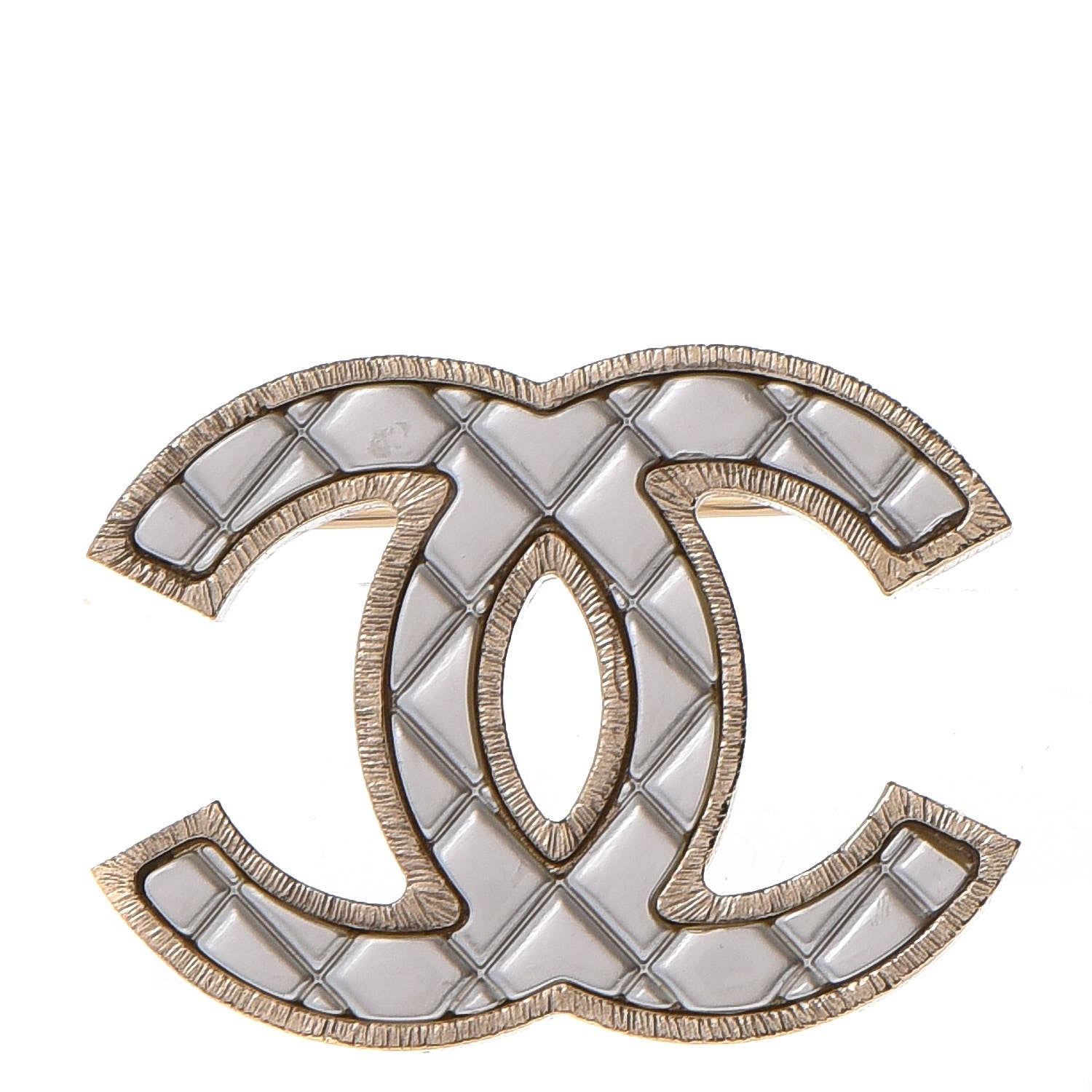 Chanel Metal Quilted CC Brooch Silver Gold 1 of 5
