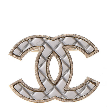 Chanel Metal Quilted CC Brooch Silver Gold 1 of 5
