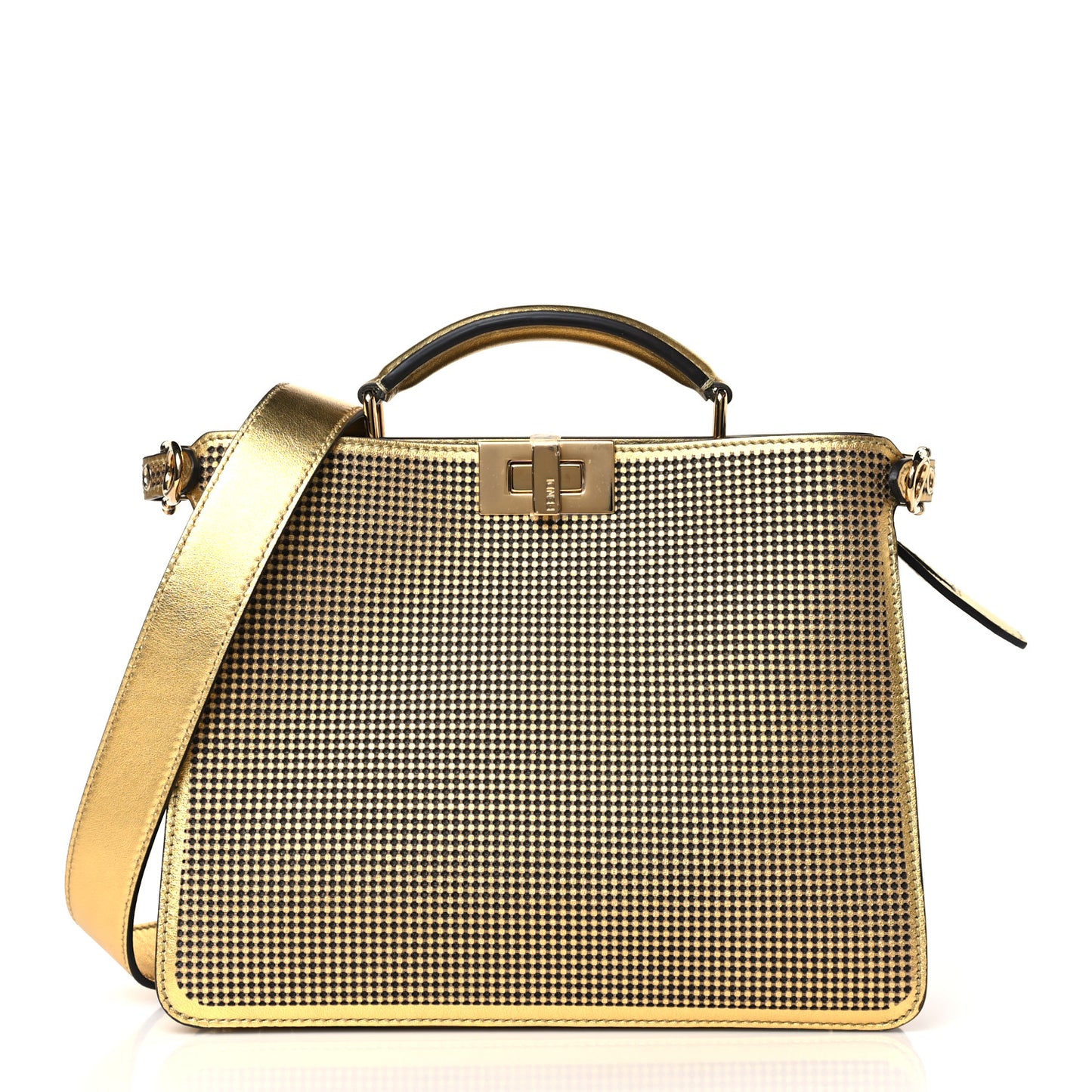 X VERSACE Vitello Laminato Nappa Perforated Fendace FF Baroque Medium Peekaboo I SEE U Satchel Gold