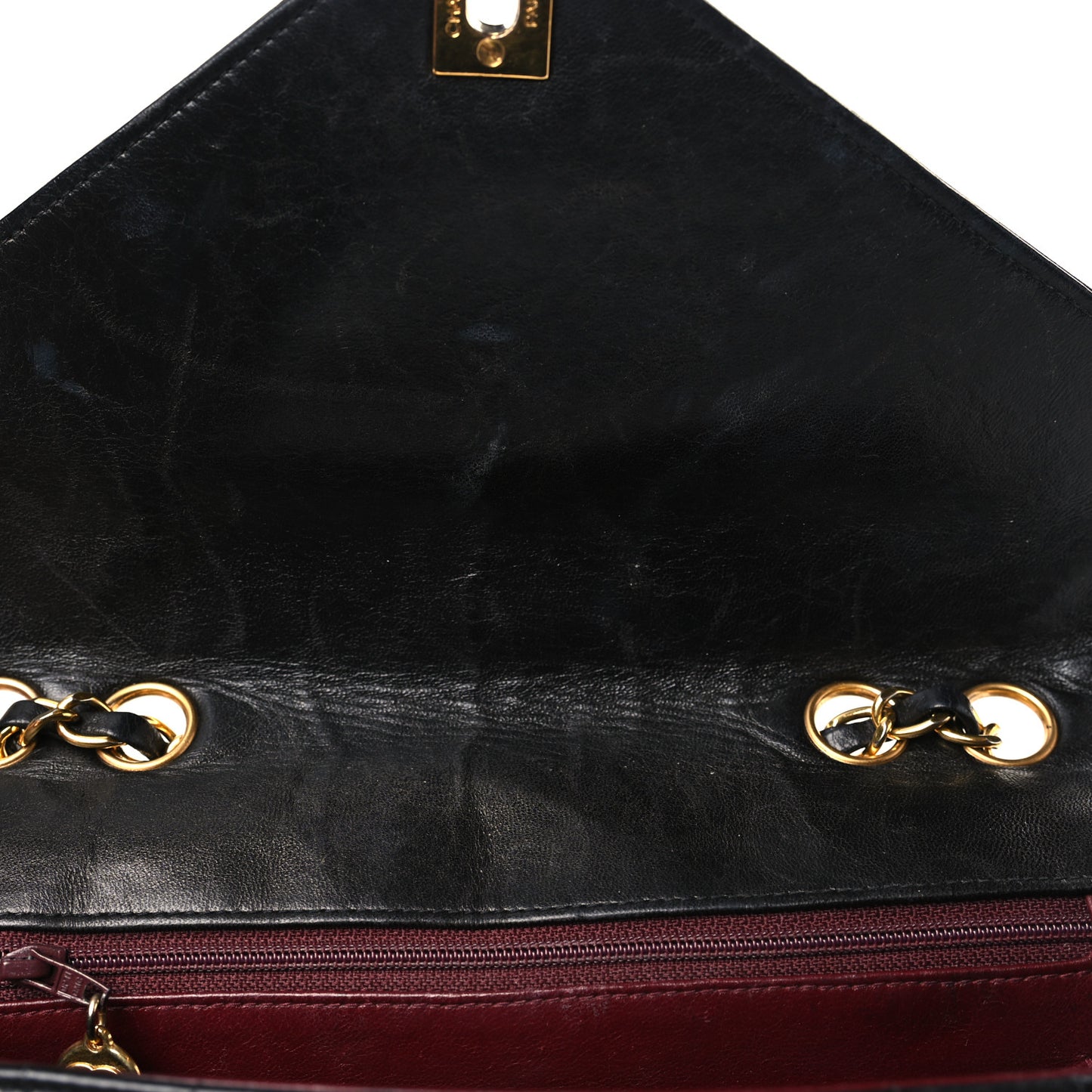 Lambskin Chevron Quilted Envelope Single Flap Black