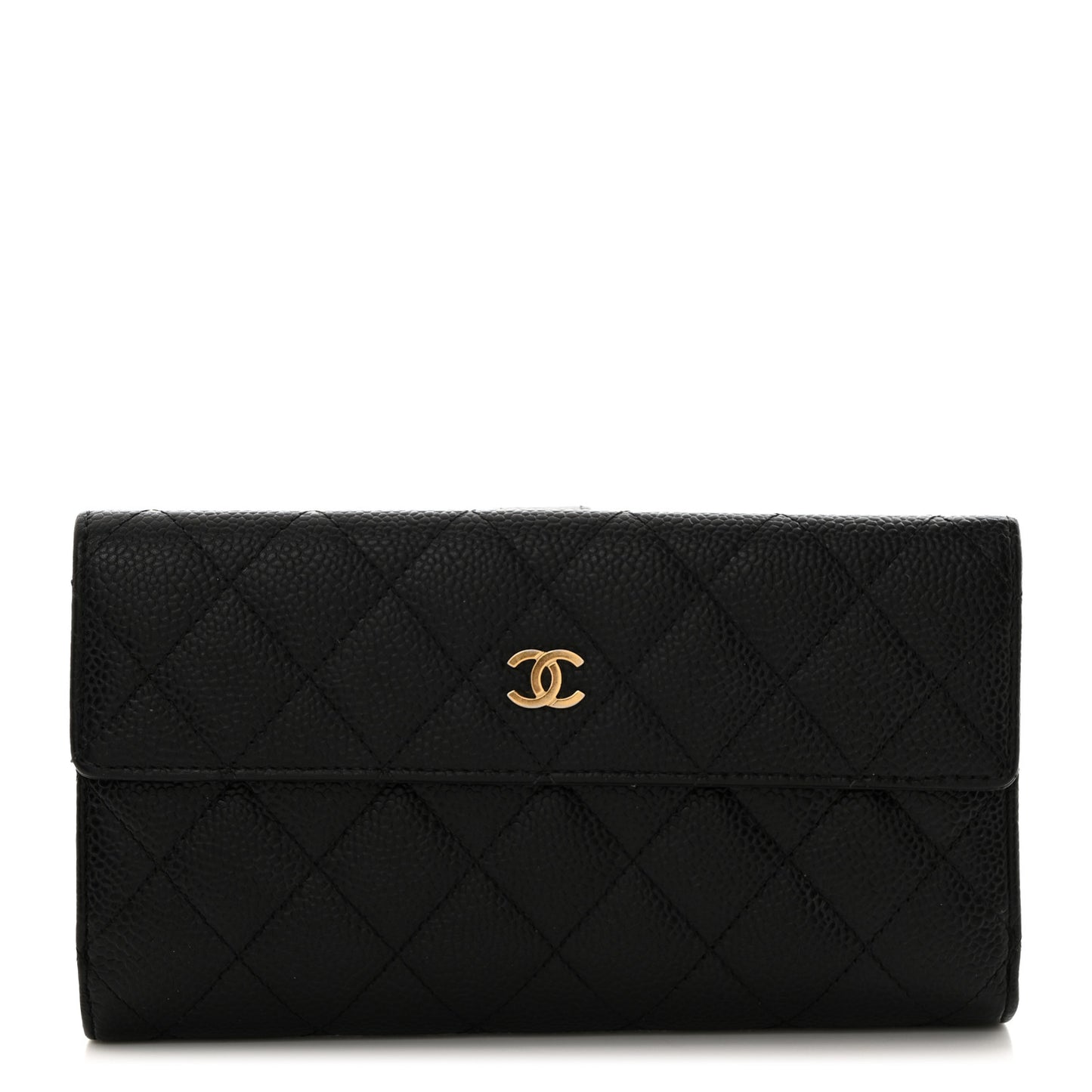 Caviar Quilted Long Flap Wallet Black