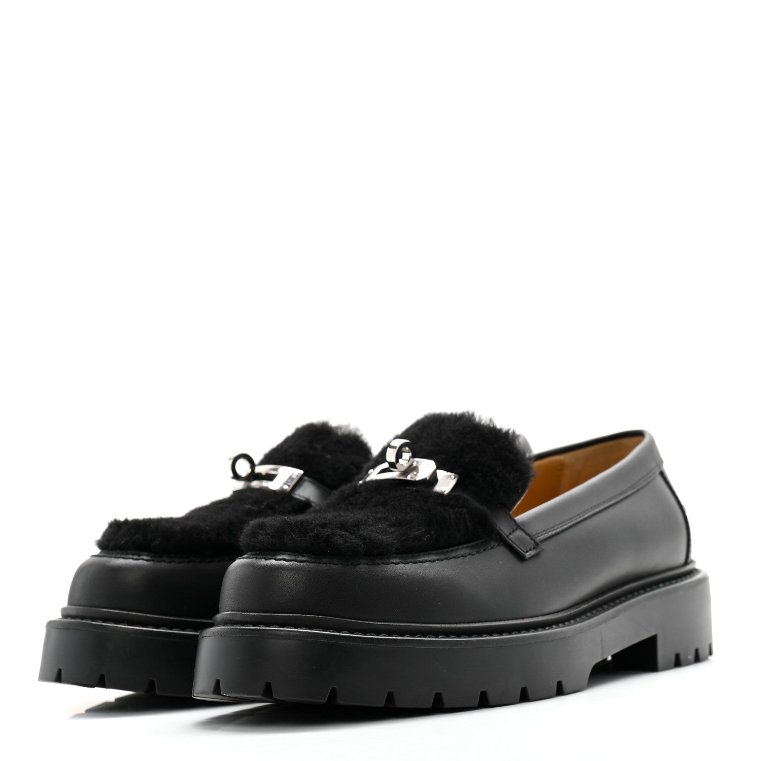 Hermes Calfskin Shearling Icone Loafers 37 Black 1565627