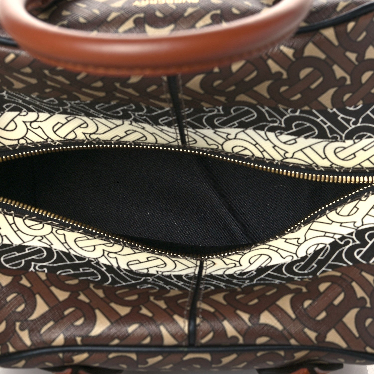 Burberry E-canvas Monogram Stripe Small Cube Bowling Bag Bridle Brown 5 of 10