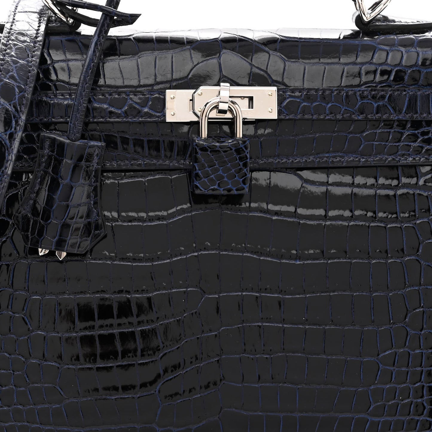 Shiny Porosus Crocodile Kelly Sellier 25 Bleu Marine