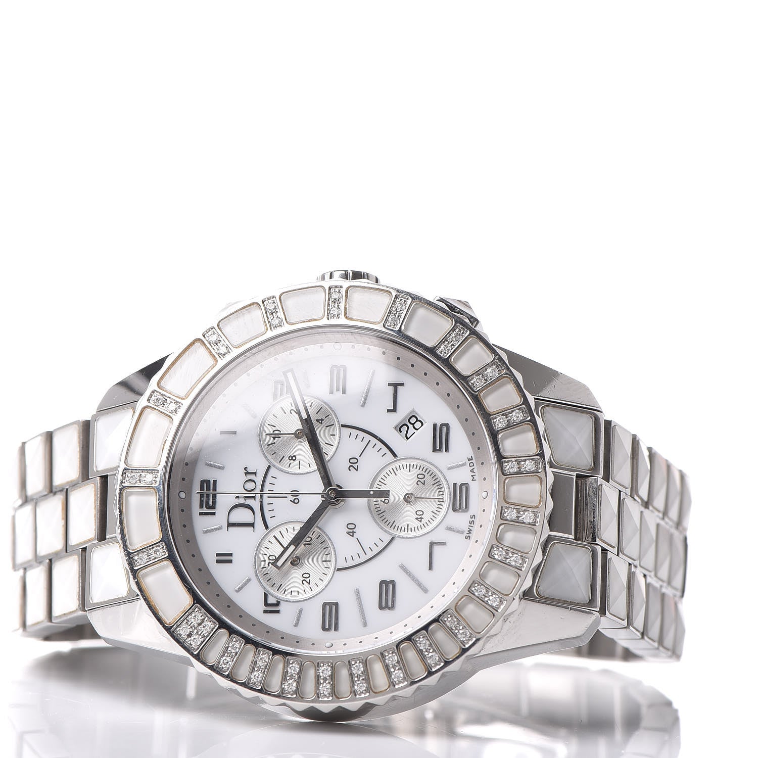 Christian Dior Stainless Steel Diamond Sapphire 38mm Christal Chronograph Quartz Watch White 3 of 6