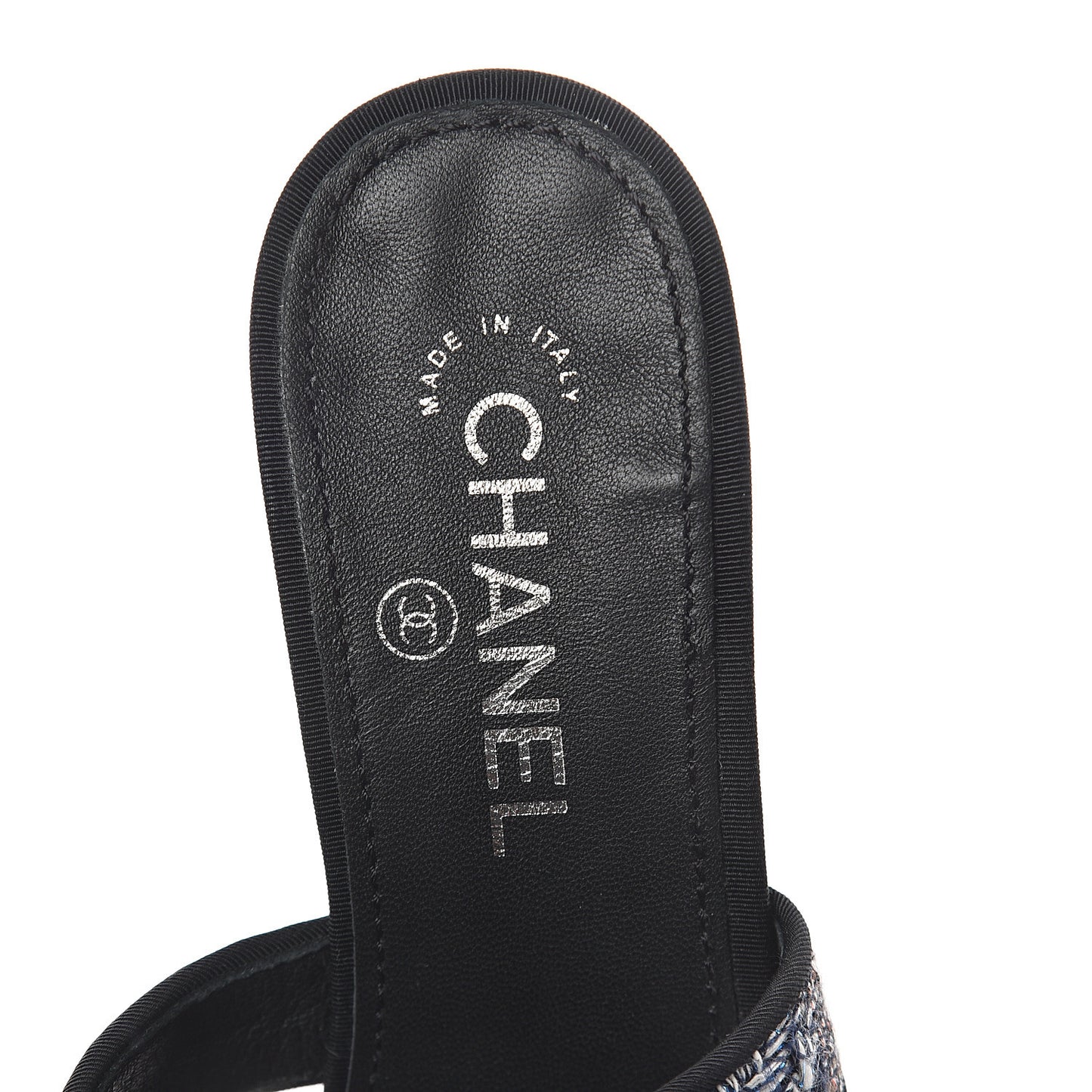 Tweed Grosgrain Sandals 37 Black Blue