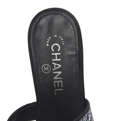 Chanel Tweed Grosgrain Sandals 37 Black Blue 5 of 7