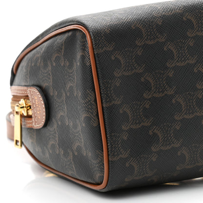 Celine Triomphe Canvas Calfskin Small Boston Bag Tan 8 of 9