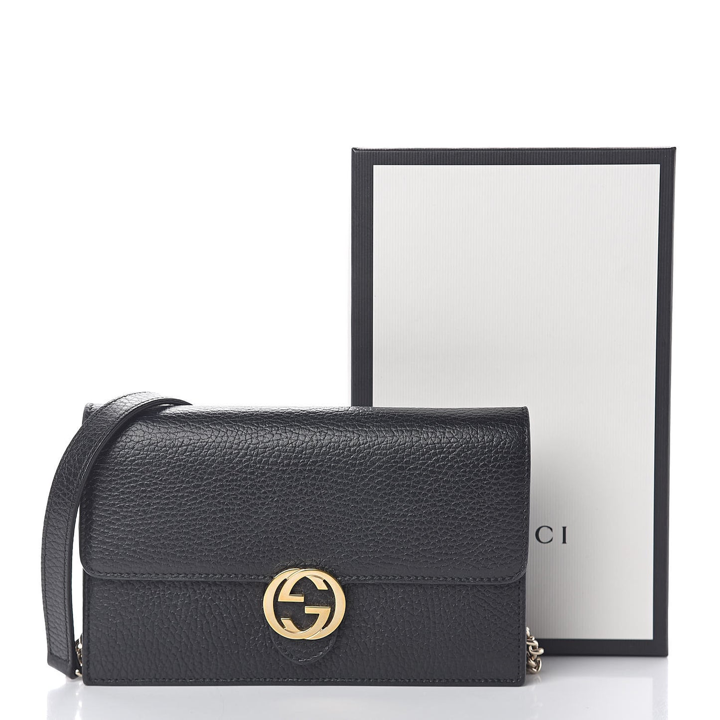 Dollar Calfskin Interlocking G Chain Wallet Black