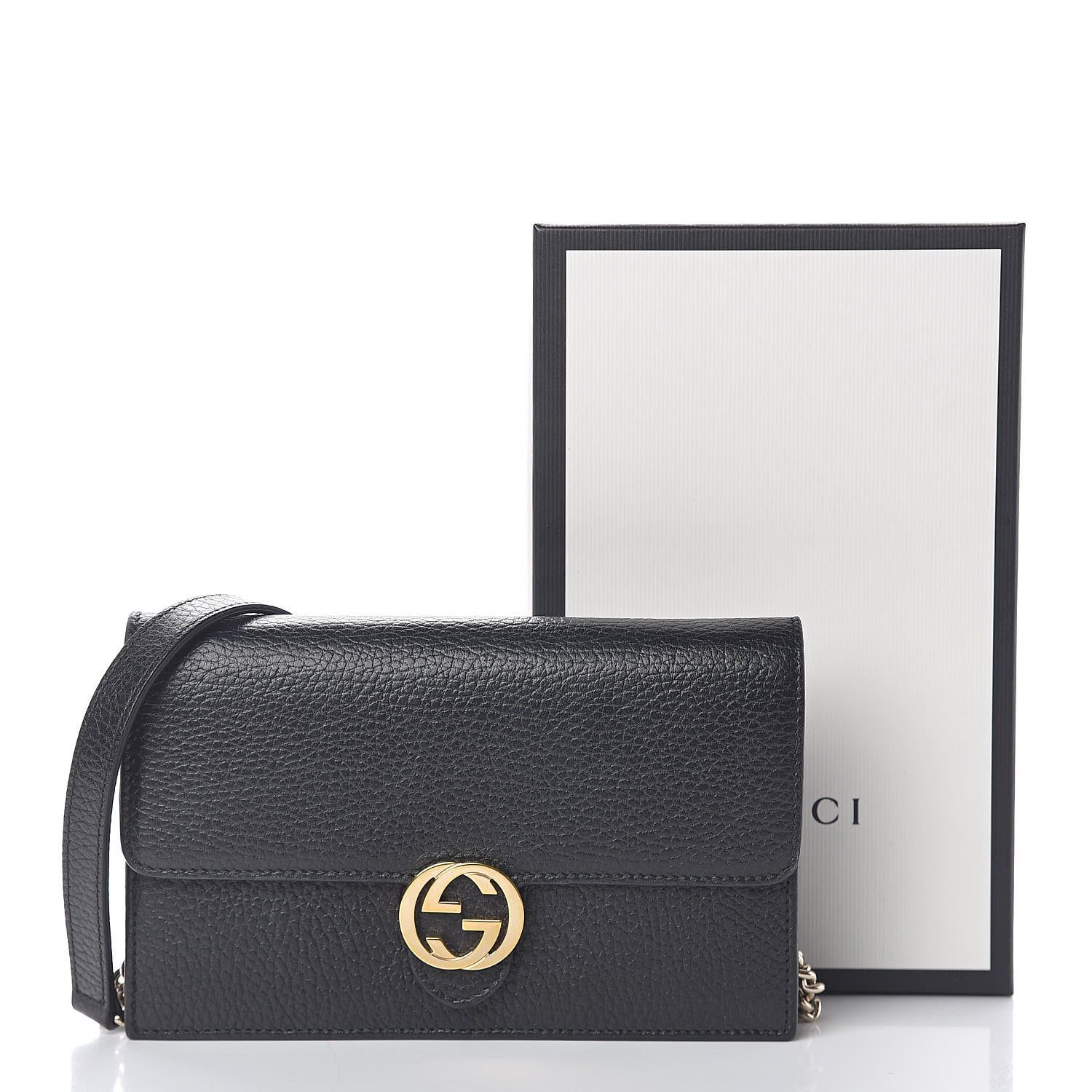 Gucci Dollar Calfskin Interlocking G Chain Wallet Black 14 of 14
