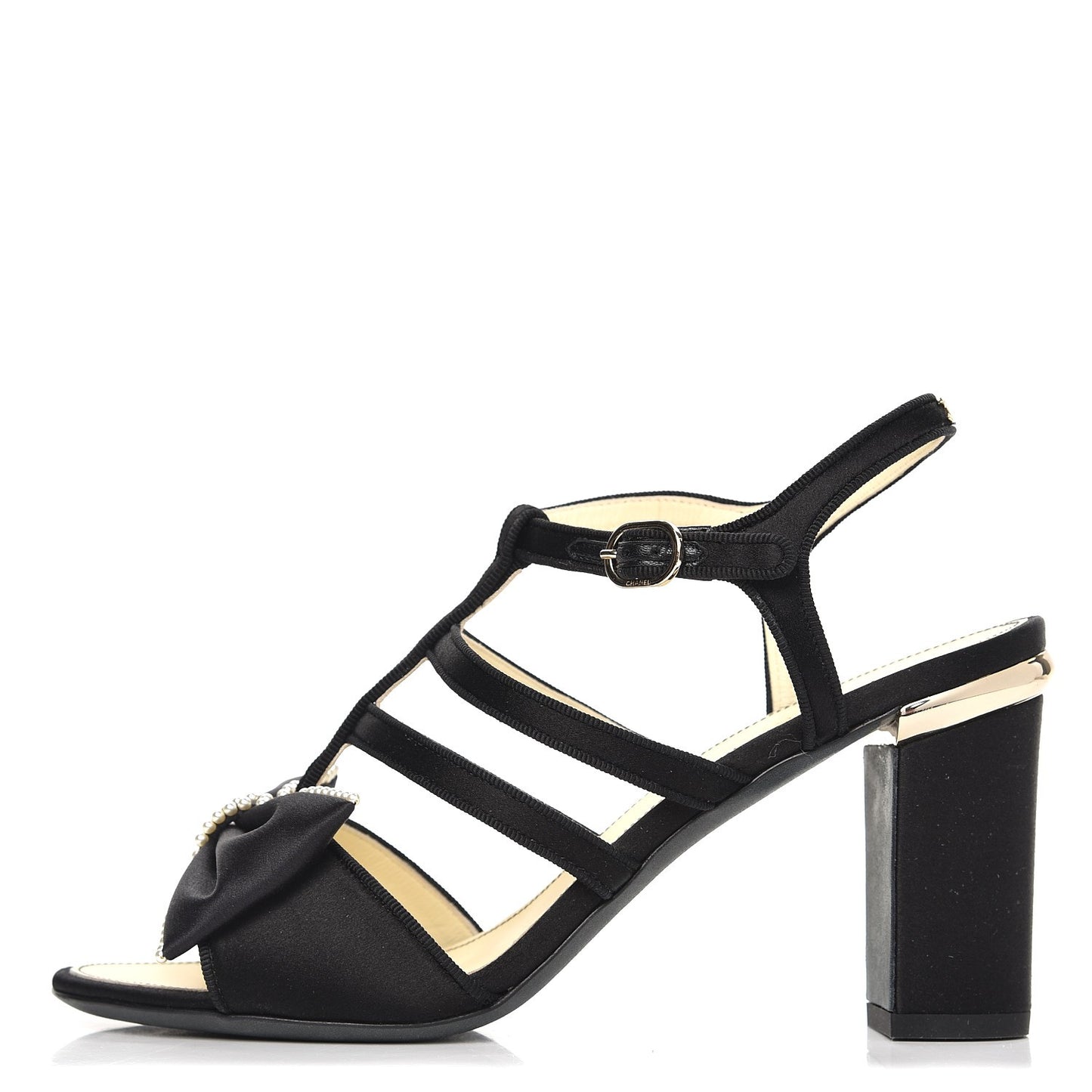 Satin Pearl Bow Sandals 37 Black