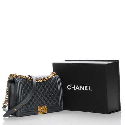 Chanel Metallic Calfskin Quilted New Medium Boy Flap Dark Grey 8 of 8
