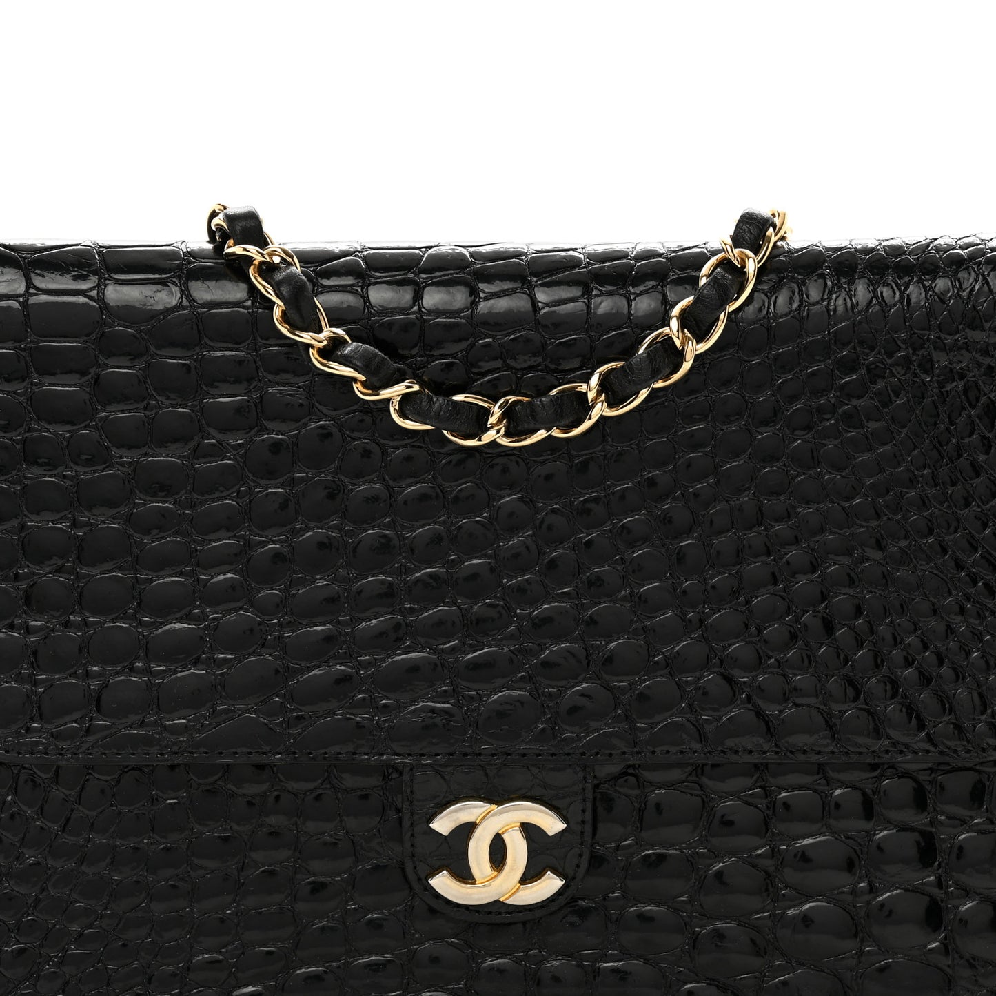 Shiny Crocodile Small Flap Black